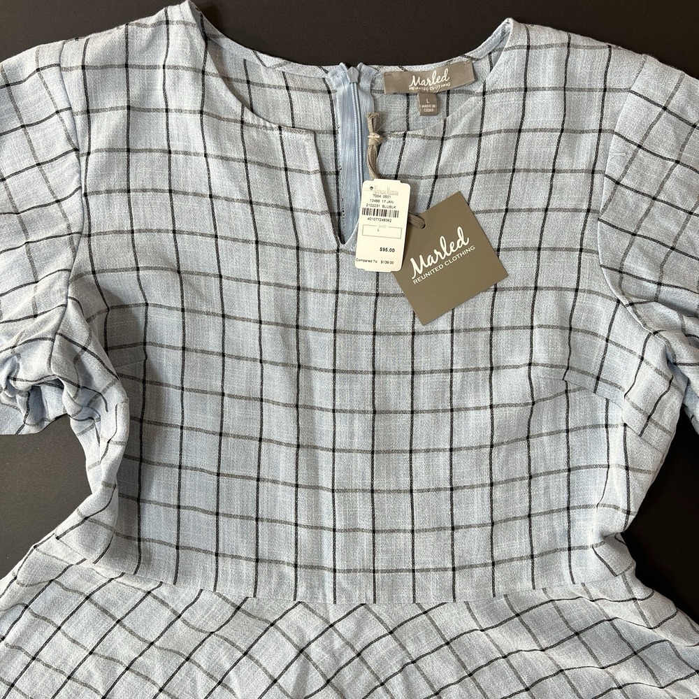 Marled Reunited Women's Blouse Size Large Geometric Boho Lagenlook Blue NWT